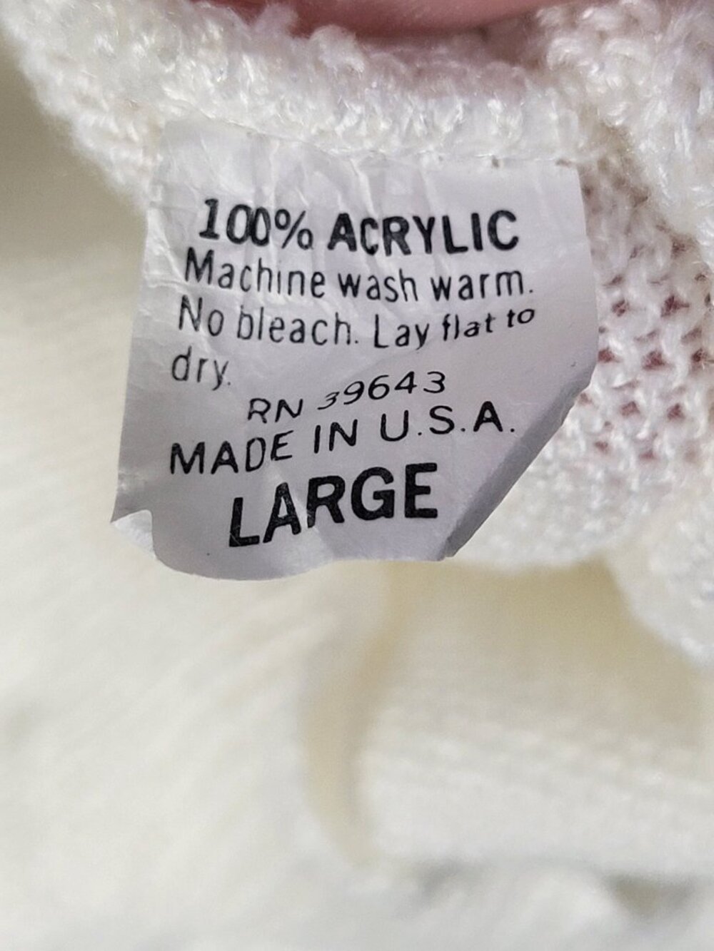 Vintage Women's Large Boho Retro Off White Sweater Acrylic Made in USA Openwork - Picture 5 of 7